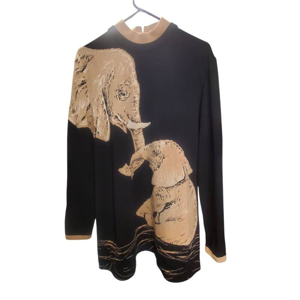 Vintage St. John Collection Marie Gray Elephant Sweater L USA Santana Knit Anima